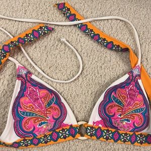 Victoria’s Secret boho halter bikini top Paisley ring hardware orange white pink